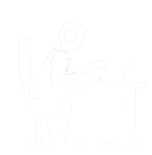 Person sitting at a desk with a laptop, outlined in white.