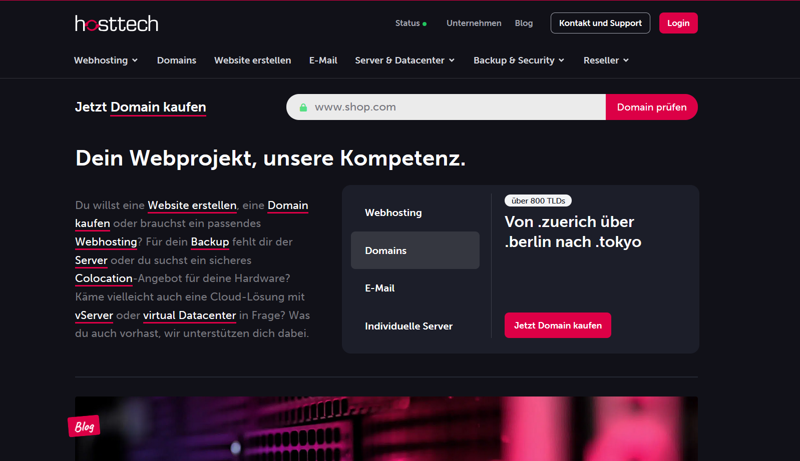Startseite von hosttech