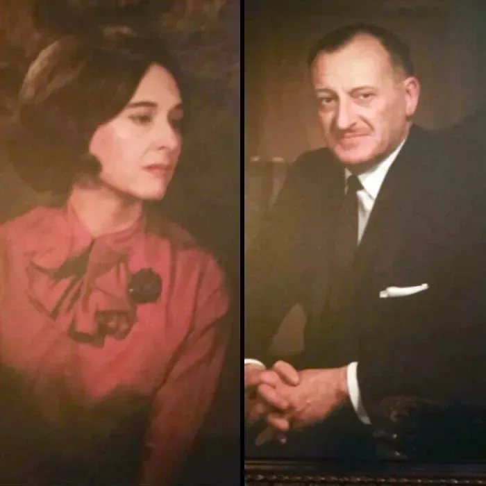 Two portraits of a man and a woman are side by side