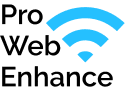 A logo for pro web enhance with a blue wifi symbol.