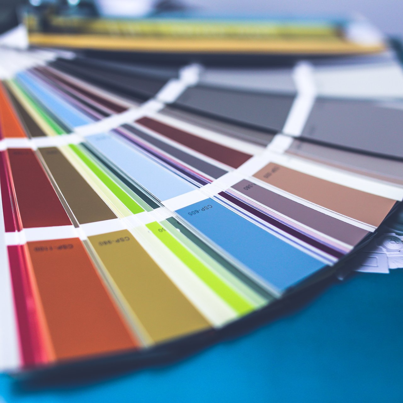 A close up of a color palette on a table