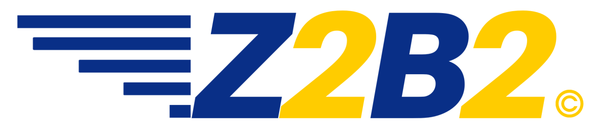 A blue and yellow logo that says ez2b2