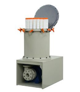 a filter container with a pump inside of it on a white background .