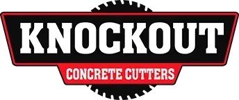 A logo for knockout concrete cutters with a saw blade