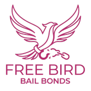 Pink logo of a flying bird above the text &ldquo;Free Bird Bail Bonds&rdquo;