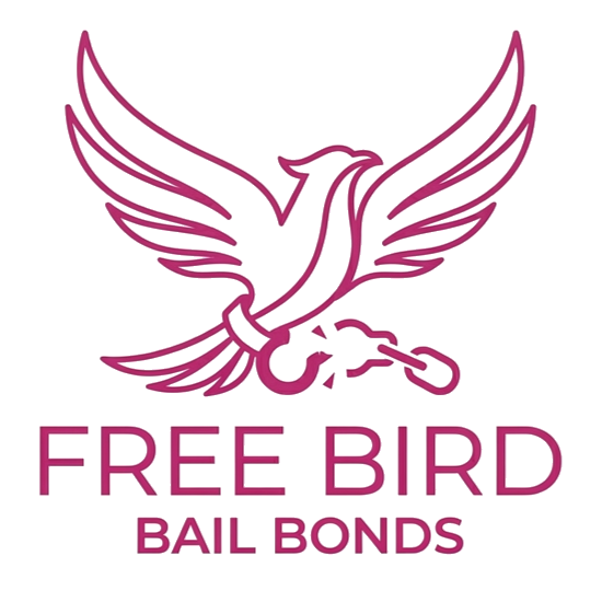 Pink logo of a flying bird above the text &ldquo;Free Bird Bail Bonds&rdquo;