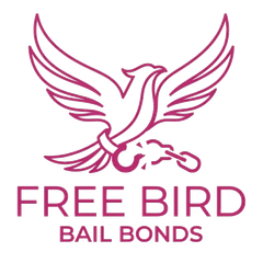 Pink logo of a flying bird above the text &ldquo;Free Bird Bail Bonds&rdquo;