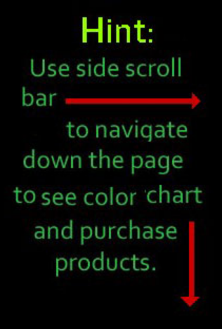 Hint: Instructions to use side scroll bar to navigate the page to view a color chart and purchase products.
