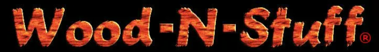 Wood-N-Stuff logo in orange text with a fiery, textured effect against a black background.