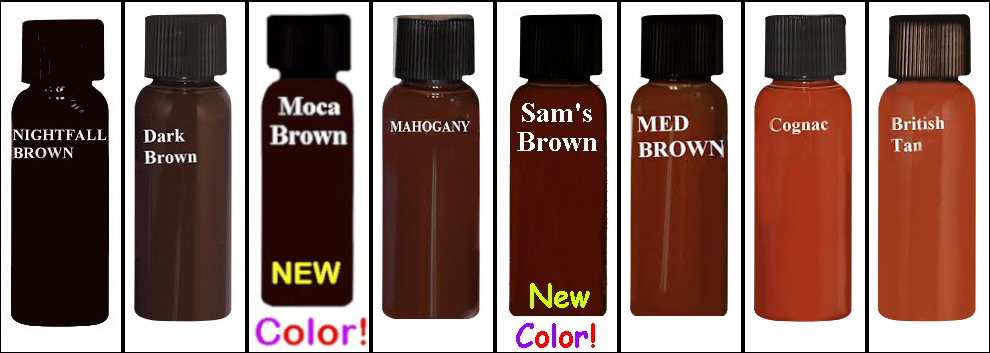 Bottles of brown dye in various shades.