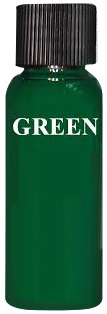 Bottle of green paint labeled