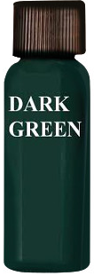 Dark green paint bottle with a brown cap, labeled “DARK GREEN.”