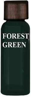 Bottle of forest green paint with a brown cap. The label reads
