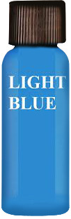 Bottle of light blue paint with a brown cap.