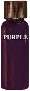 A small purple bottle labeled