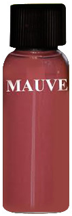A bottle of mauve-colored paint with a black cap. The word