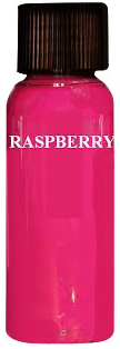 A bottle of raspberry-colored paint with a black cap.