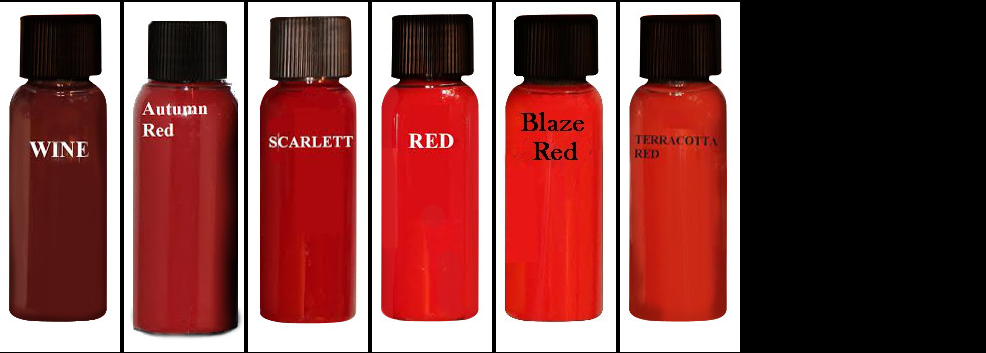 Bottles of red ink labeled 