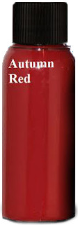 A bottle of Autumn Red paint with a black lid. The paint is a deep red color.