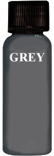 A bottle of grey paint with the word