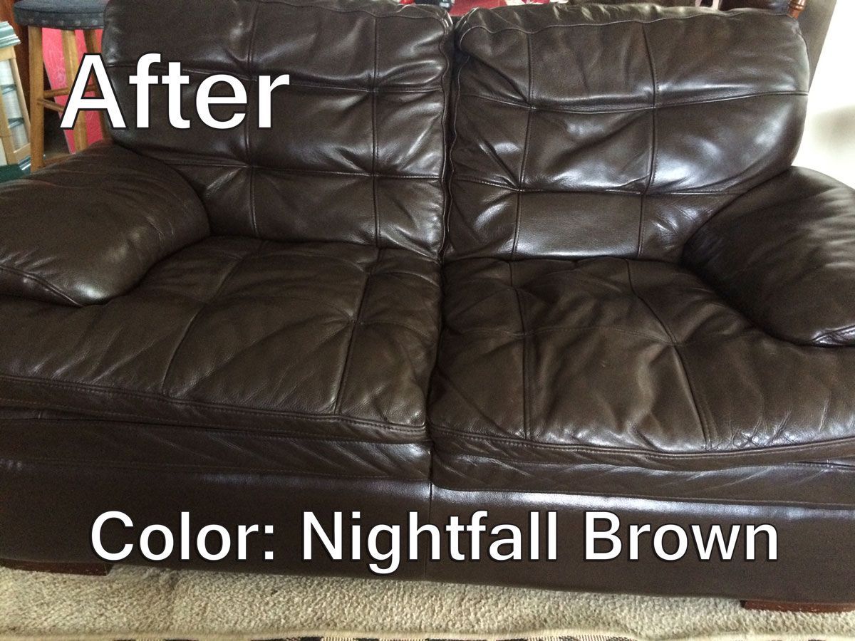 Dark brown leather sofa labeled 