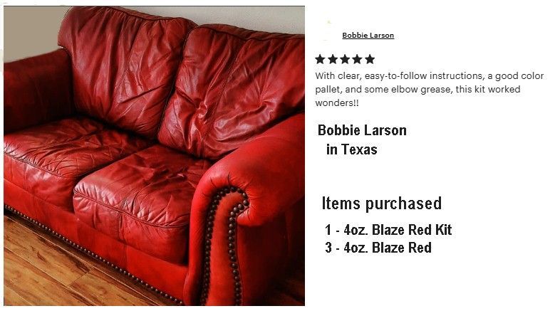 Red leather couch, customer review. Purchased Blaze Red kit.