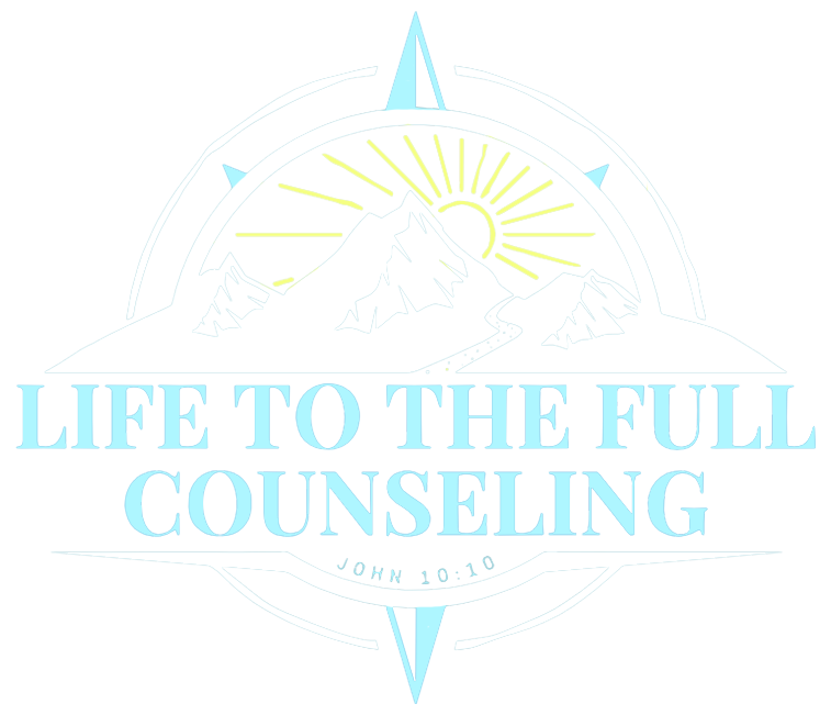 A logo for life to the full counseling with a compass and a sun.