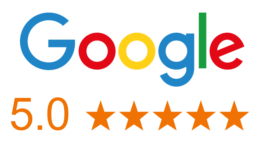 Google logo with 5.0 stars rating.