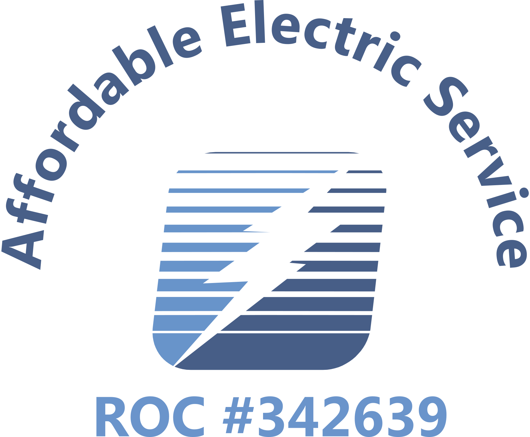 Logo for Affordable Electric Service, with a stylized lightning bolt and ROC #342639.