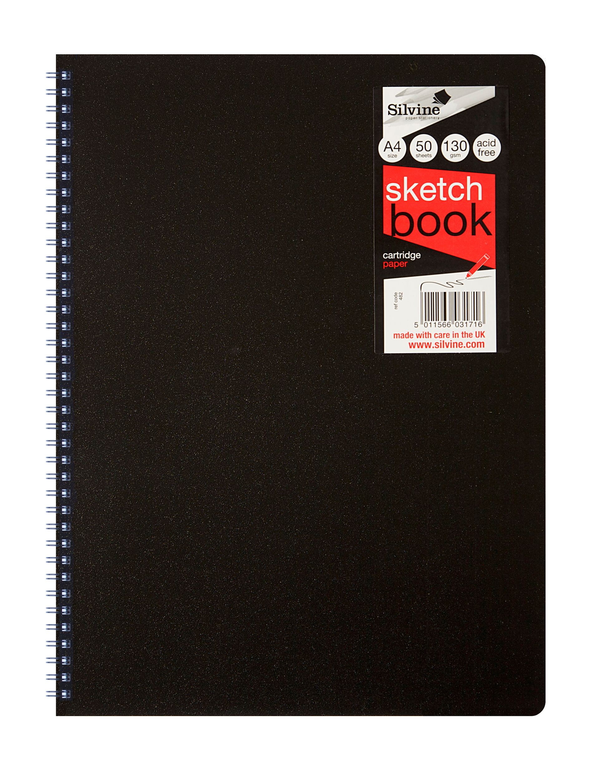 Black cover Silvine sketchbook on white background