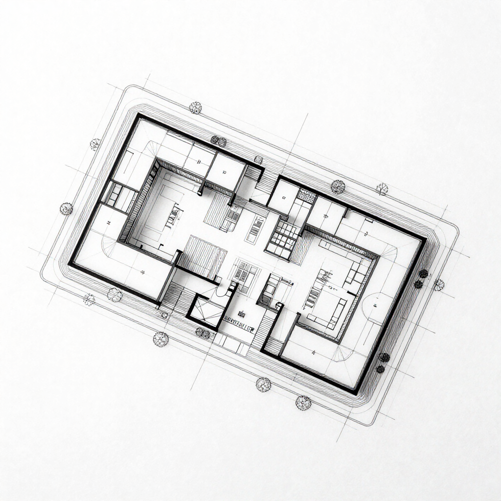 Plano arquitectónico de una casa sobre fondo blanco, mostrado con líneas y medidas negras.