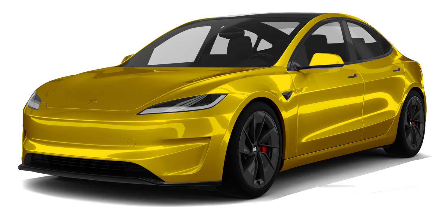Yellow sports car on a white background, front three-quarter view
