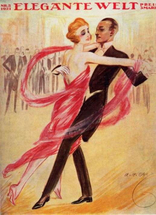 Elegante cover van het tijdschrift Welt: een dansend paar in galakleding, de vrouw in een zwierige rode jurk.