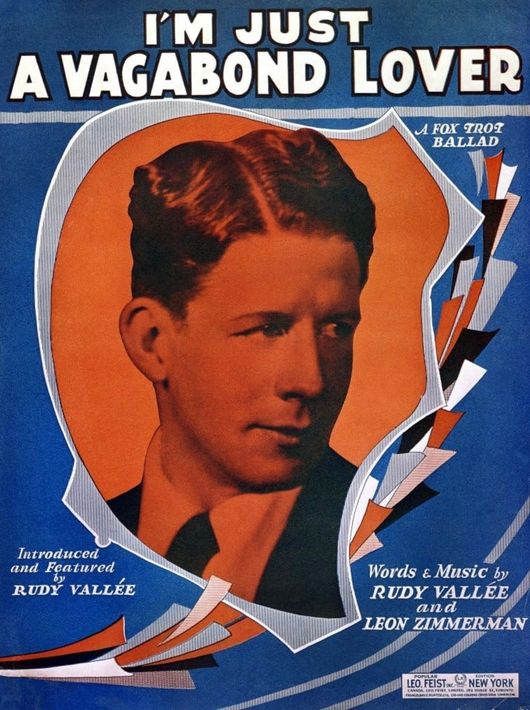 Vintage poster van een mannenportret in een oranje cirkel, met de titel 