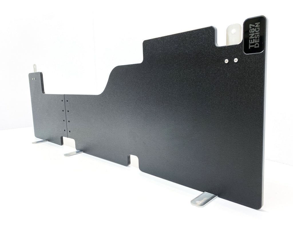 Black metal computer expansion slot bracket with silver mounting tabs on a white background