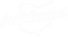 A white logo with a map of ohio on it.