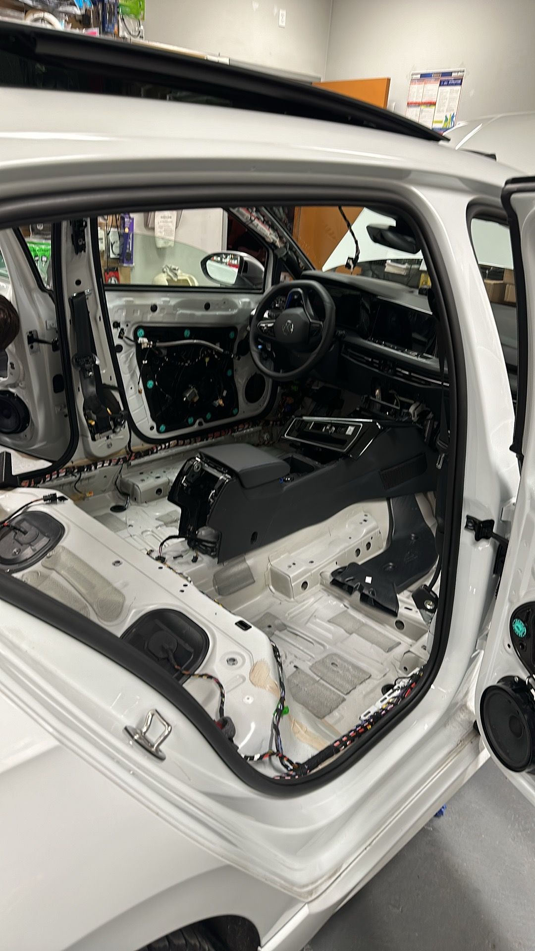 A view of a store from inside a car