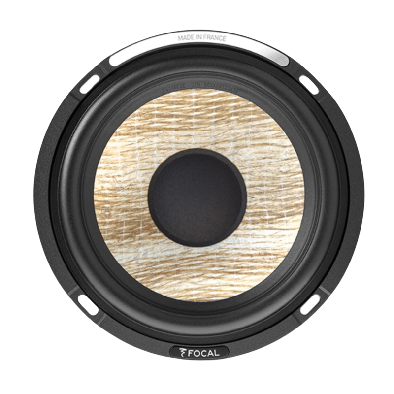 FOCAL car audio speaker set with subwoofer, midrange, tweeters, and crossover components on white background