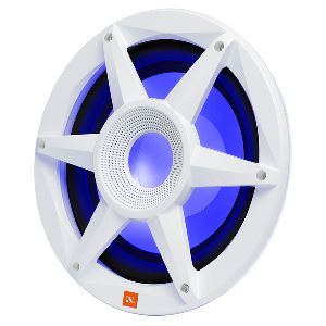 Blue and white speaker or subwoofer with a star-shaped grille