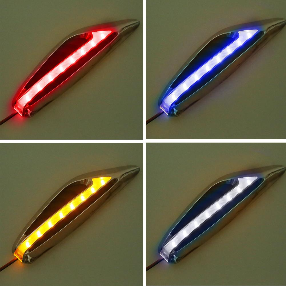 LED running lights for a car, chrome and black with red, blue, silver, and amber light options