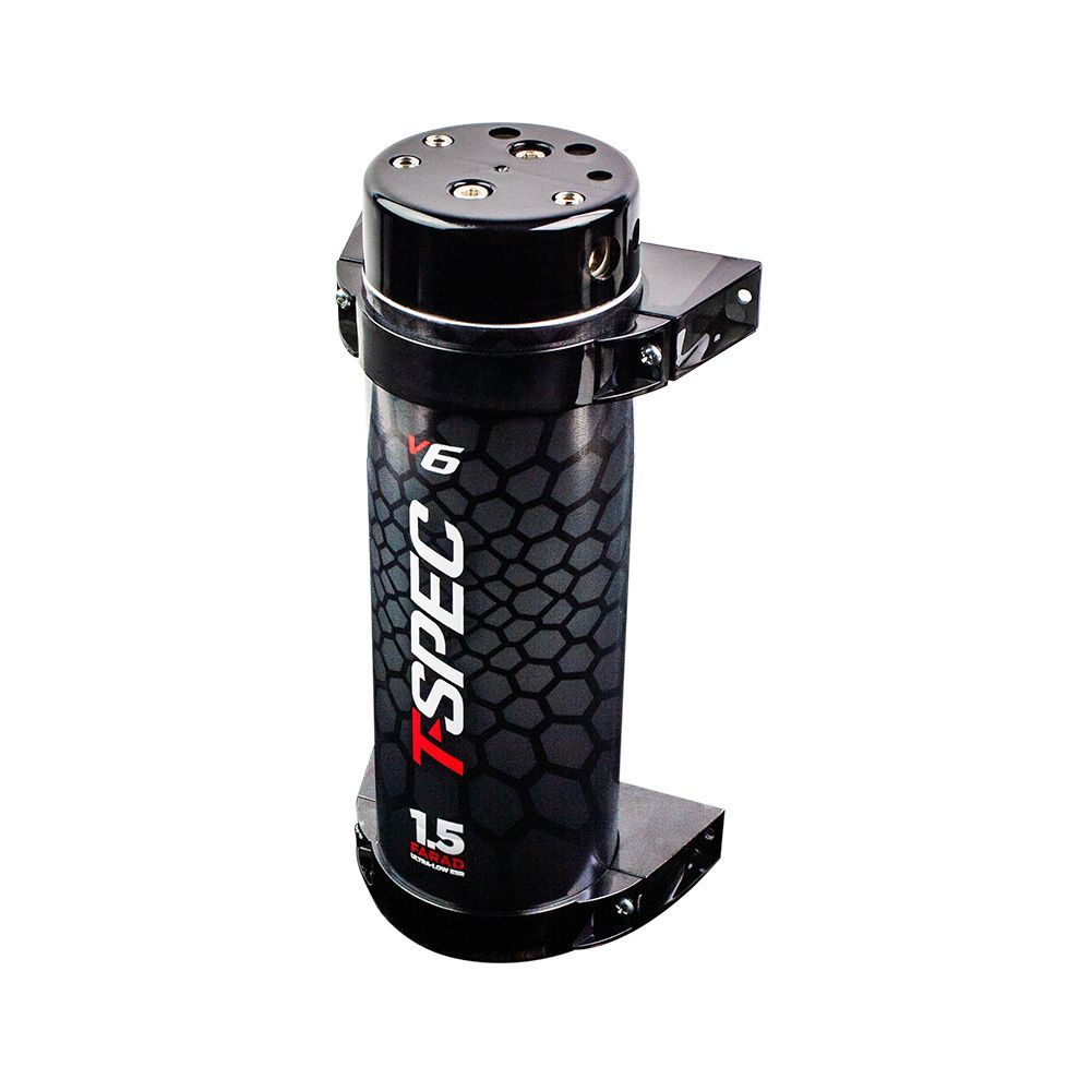 Black cylindrical LS Tech canister with hex pattern and metal mounting bracket on white background