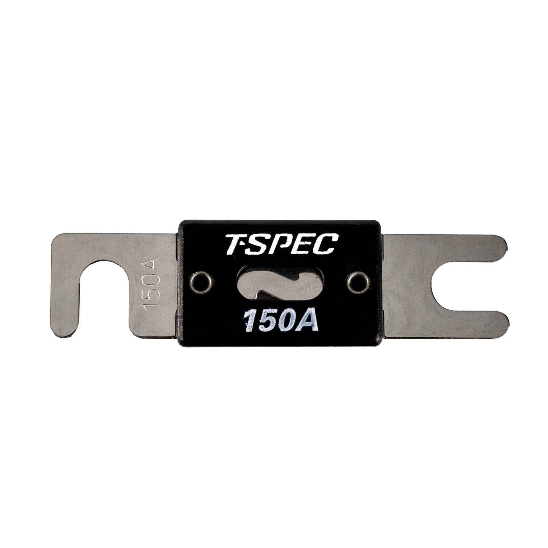 Black T.SPEC 150A inline fuse on a white background