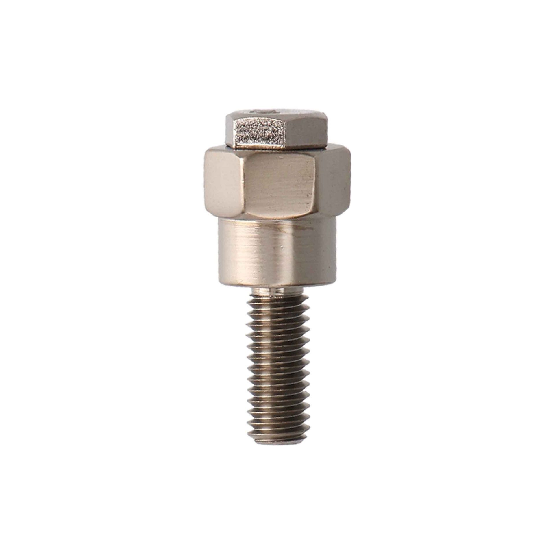 Metal hex bolt with threaded shaft on a white background