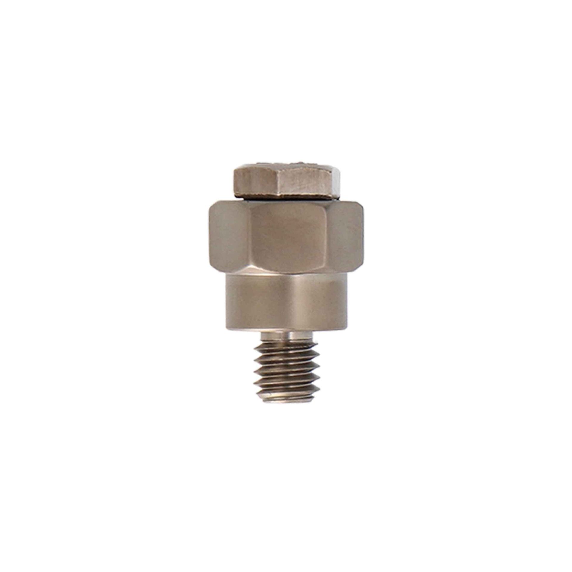 Metal threaded fitting with hexagonal body and cap, isolated on white background