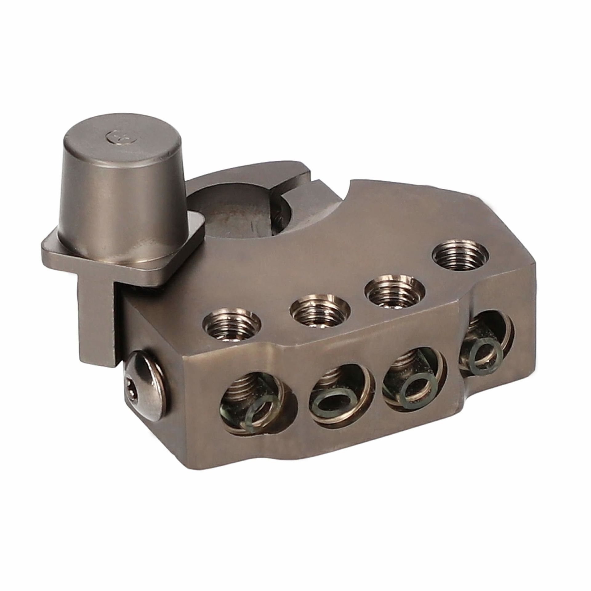 Small metal mechanical parts and fittings arranged on a white background