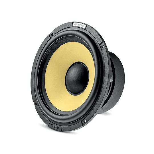 Car audio speaker set with two large yellow woofers, two small tweeters, and crossovers on white background