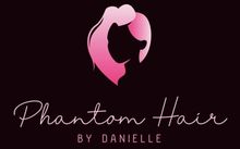 Logo with pink hair silhouette and the text “Phantom Hair by Danielle” on a dark background