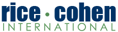 Rice • cohen INTERNATIONAL logo in dark blue and green.