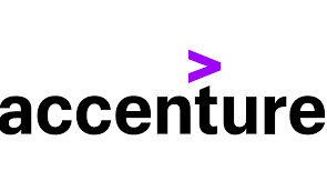 Accenture logo: Black text with a purple greater-than symbol above the 