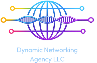 Logo: A gradient-colored DNA strand centered over a globe, flanked by horizontal circuit lines, above the company name.